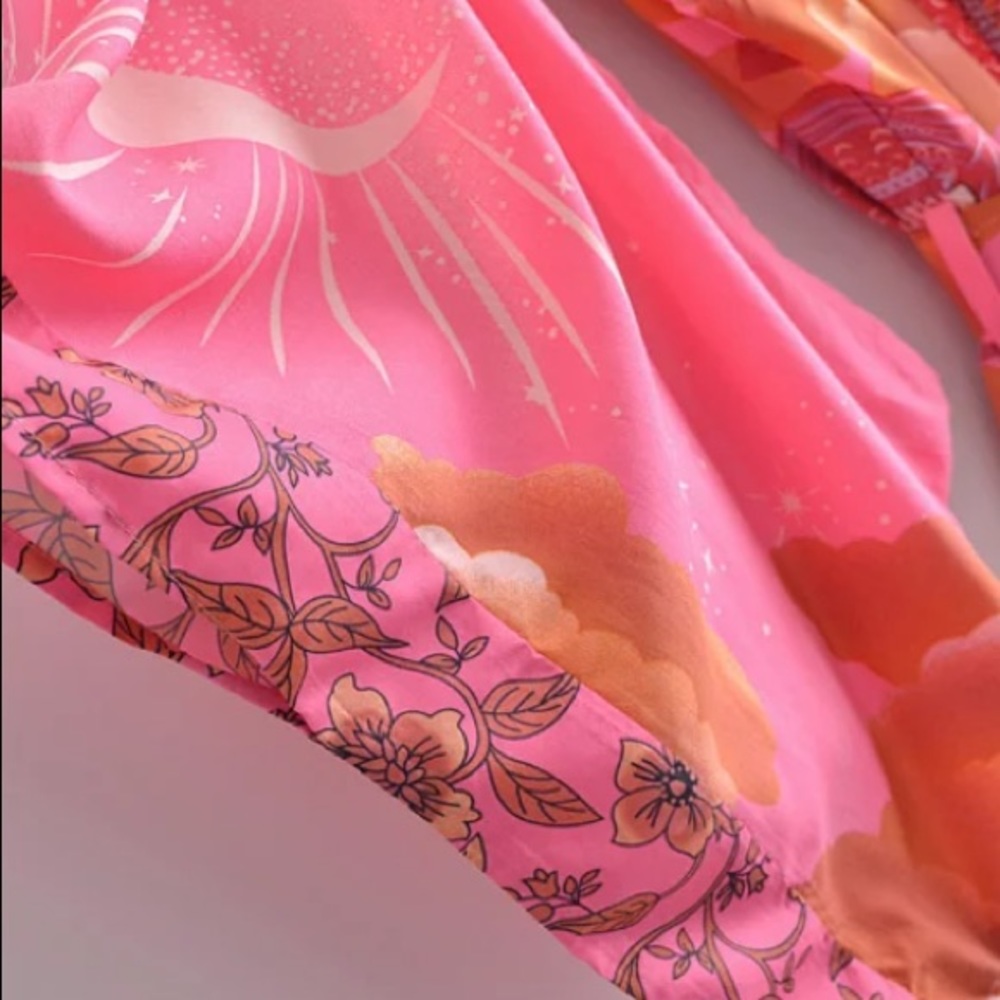 SOLD OUT Fuchsia Pink Cosmic Galaxy Moon Boho Short Kimono Coverup Robe - Picture 10 of 10
